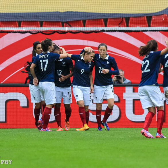 France celebrates after scoring against Germany on October 25, 2014, in Offenbach, Germany.