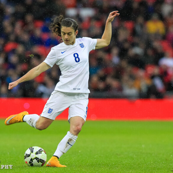 England's Karen Carney on November 23, 2014, at Wembley Stadium.