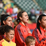 The Colombian team during the country's national anthem.