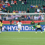 The USA's Abby Wambach misses a penalty kick against Colombia.