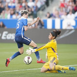 Megan Rapinoe avoids Cecilia Santiago during the USA-Mexico international friendly on May 17, 2015.