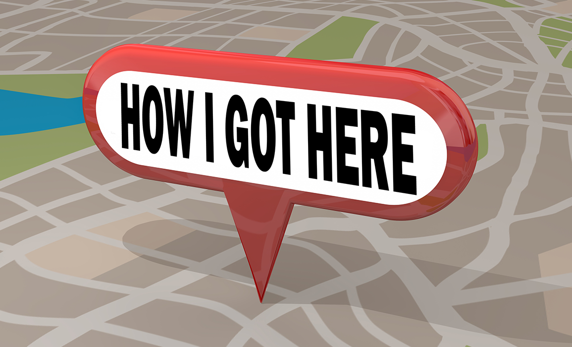 illustrated google map with location icon and "How I Got Here" in text on the icon